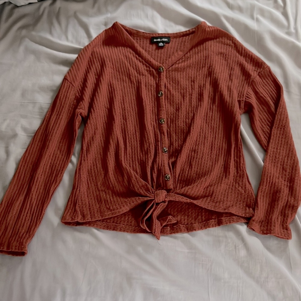 Moon & Stars Waffle Knit Button Down Tie Front Tee